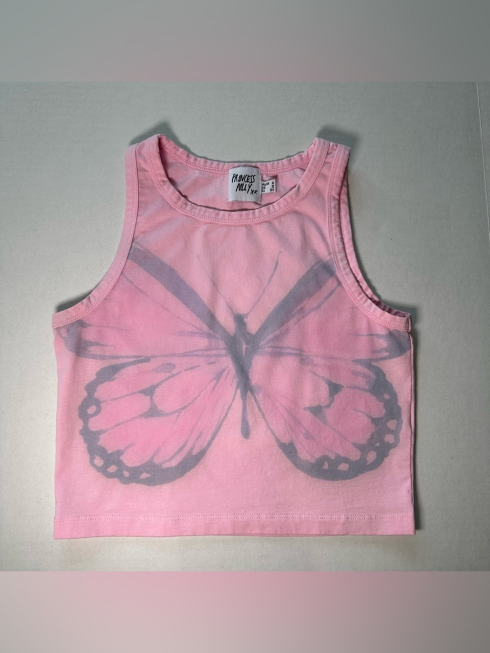 Princess Polly Pink Fitted Y2K Style Butterfly Tank Top Pink Fairycore Cropped